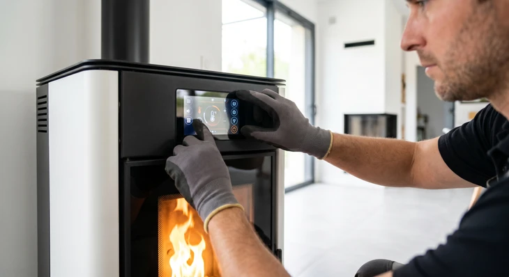 Gros plan sur un réparateur en uniforme serrant la main d'une femme debout dans la cuisine à la maison